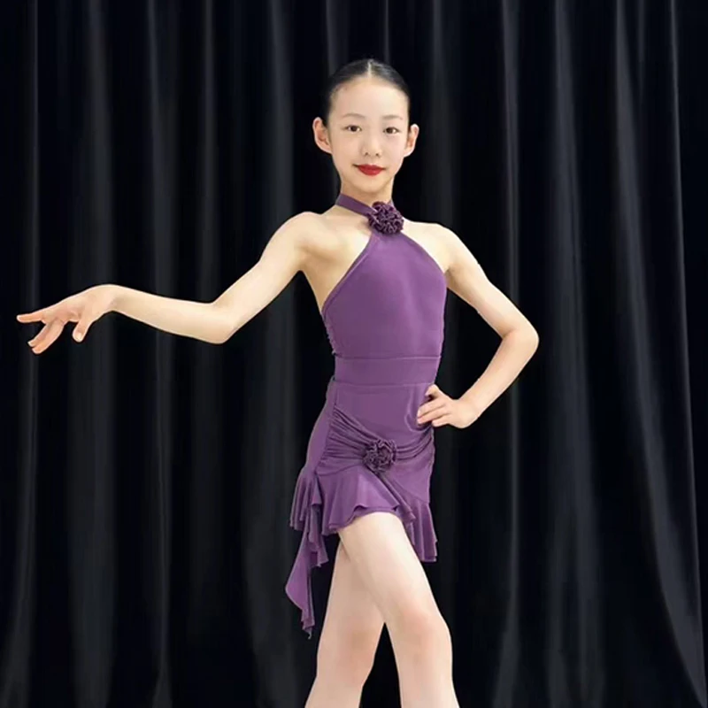 

Kids Chacha Samba Latin Dance Costume Girls Halter Latin Dance Ruffled Dress Children'S Competition Dancing Clothes SL12816