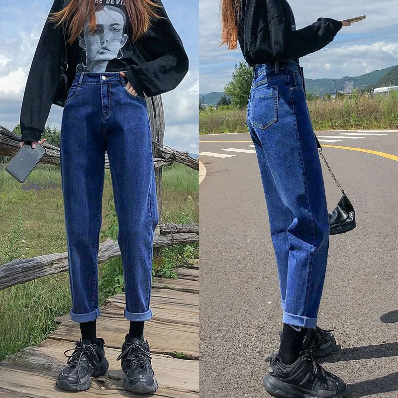 กางเกงยีนส์คาร์โก้ทรงวินเทจสำหรับผู้หญิง สไตล์ฮาราจูกุ ทรงขากว้างแบบอเมริกันเรโทร กางเกงเดนิมทรงหลวม สไตล์กยารุ สตรีทแวร์