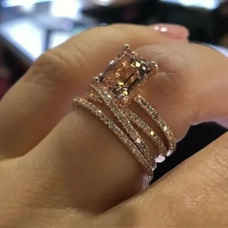 2Pcs Bridal Set Elegant Rings for Women Wedding Engagement Fashion Jewelry With Full Shiny Cubic Zircon Female Ring