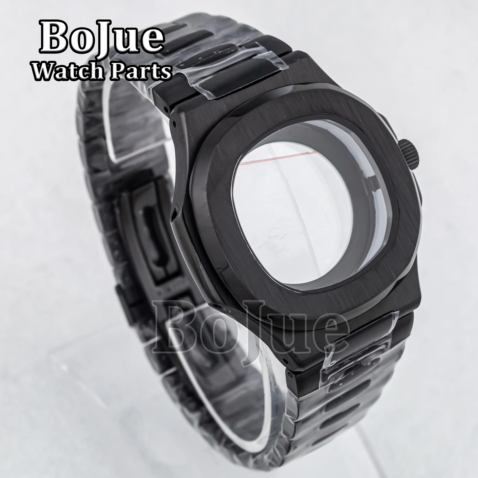 41mm Black PVD Men\'s Watch Cases Bracelet Parts For Mod Nautilus Seiko NH34 NH35 NH36 NH38 Movement Dial Sapphire Crystal Glass