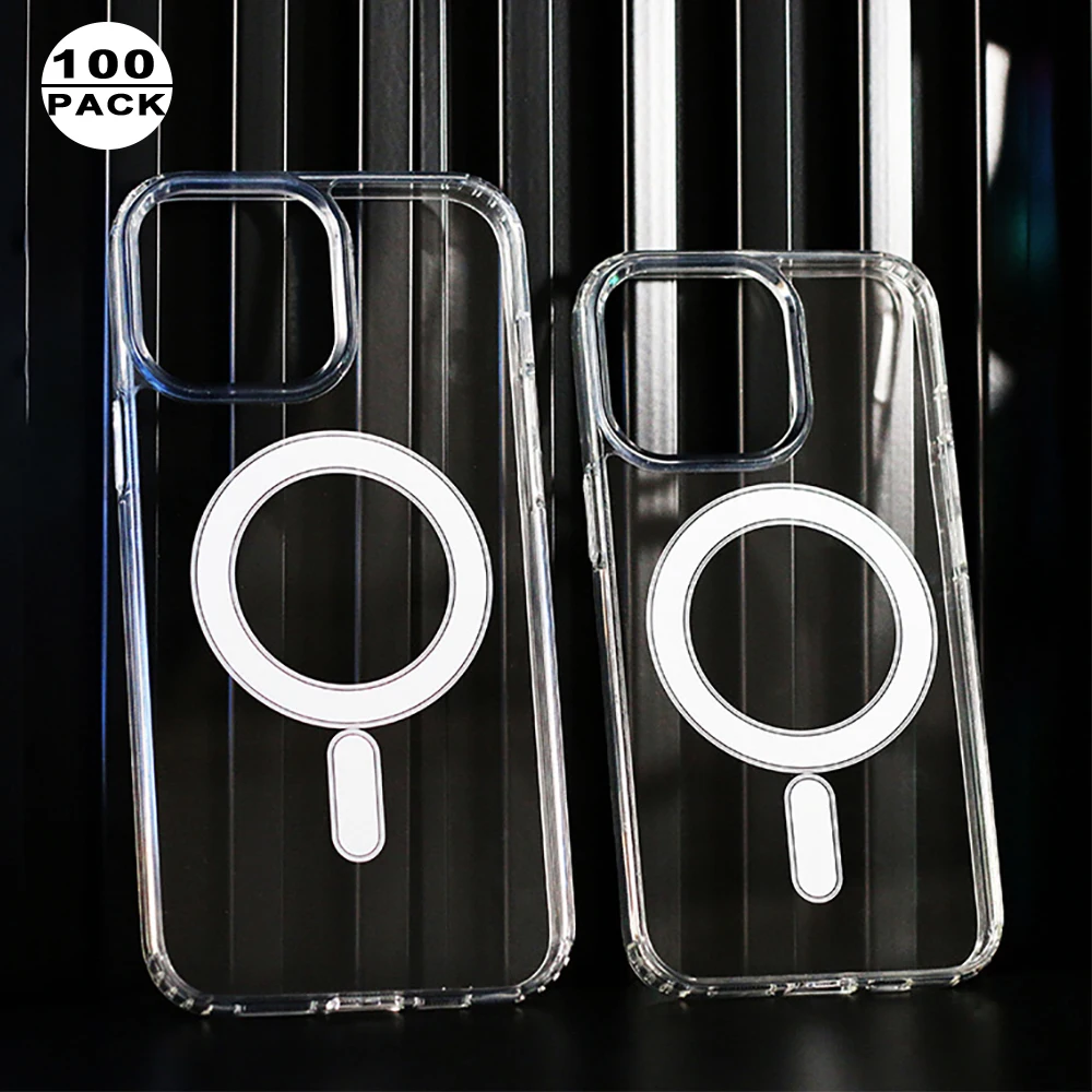 100 pack wholesale acrylic Clear magnetic case For IPhone 15 pro max pc+tpu phone case shockproof with retail box mobile cover16