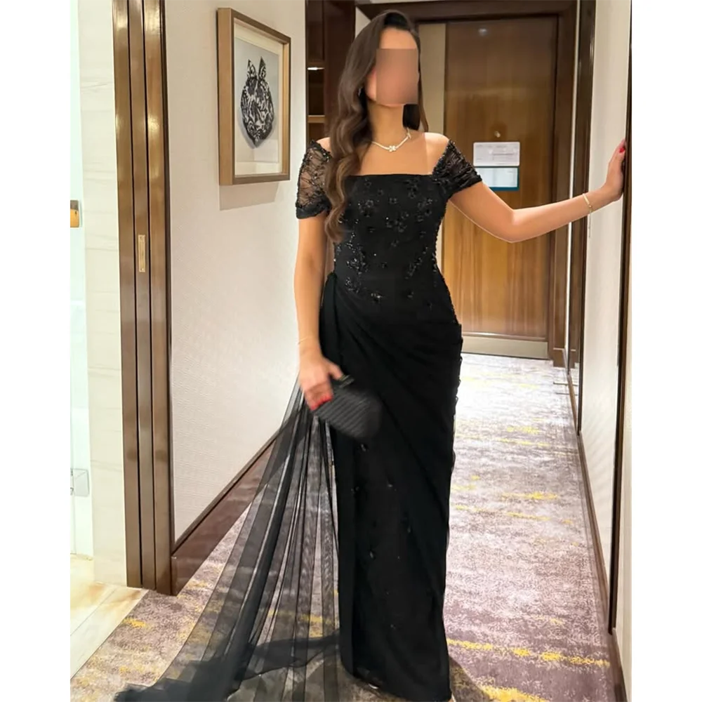 Black Evening Dress Customized Off The Shoulder Crystal Glitter Prom Straight Long Dresses Elegant Formal Party Dress 2025