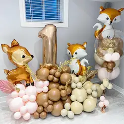 Ensemble de ballons numérotés d'animaux pour enfants, décor de fête d'anniversaire, décor de fête sur le thème de la terre de calcul, fournitures de fête préChristophe, mignon cerf et renard, 1 an, 2 ans, 3 ans, 111 pièces