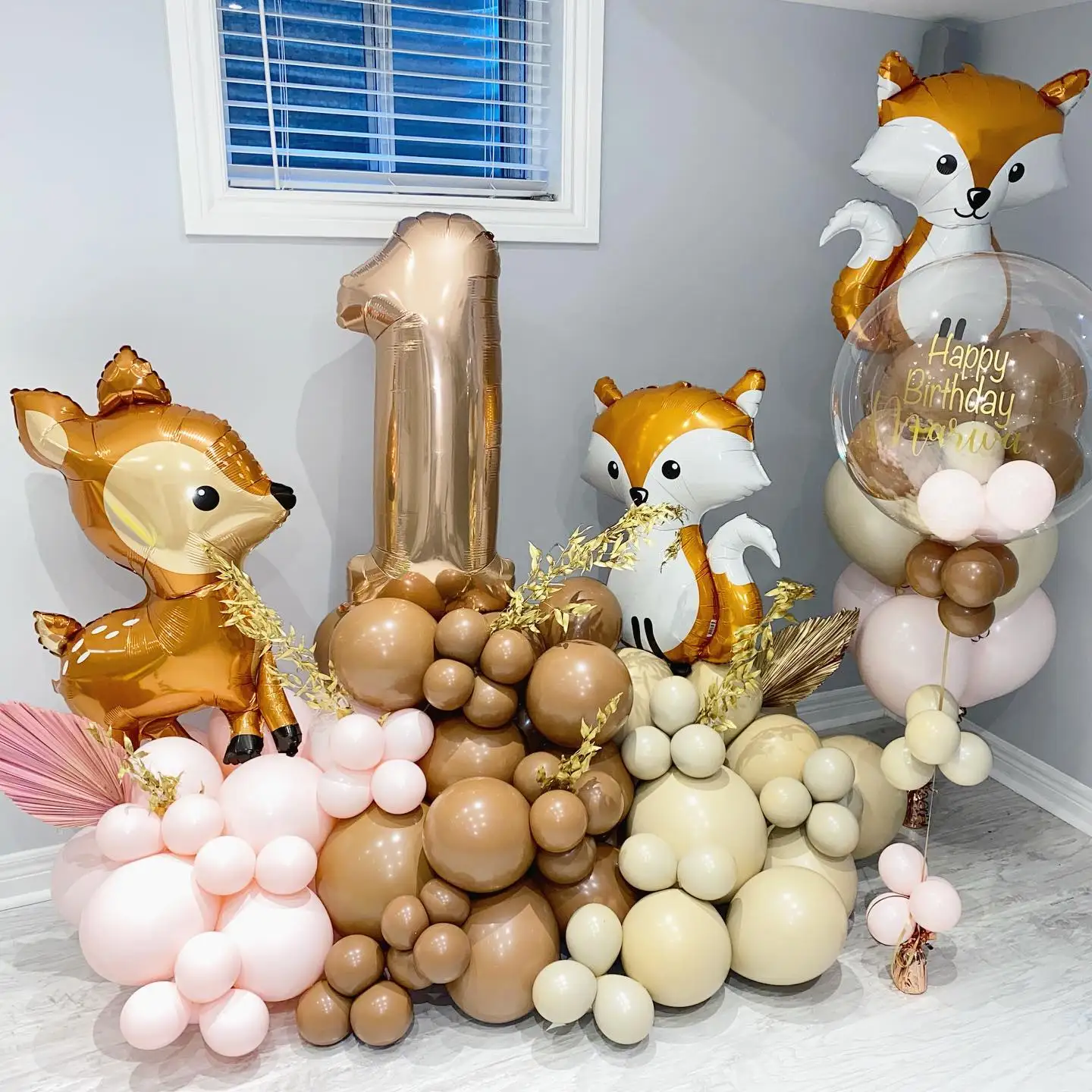 111Pcs Cute Deer Fox Animal Number Balloons Set Kids 1 2 3 Years Birthday Party Decor Woodland Themed Party Baby Shower Supplies