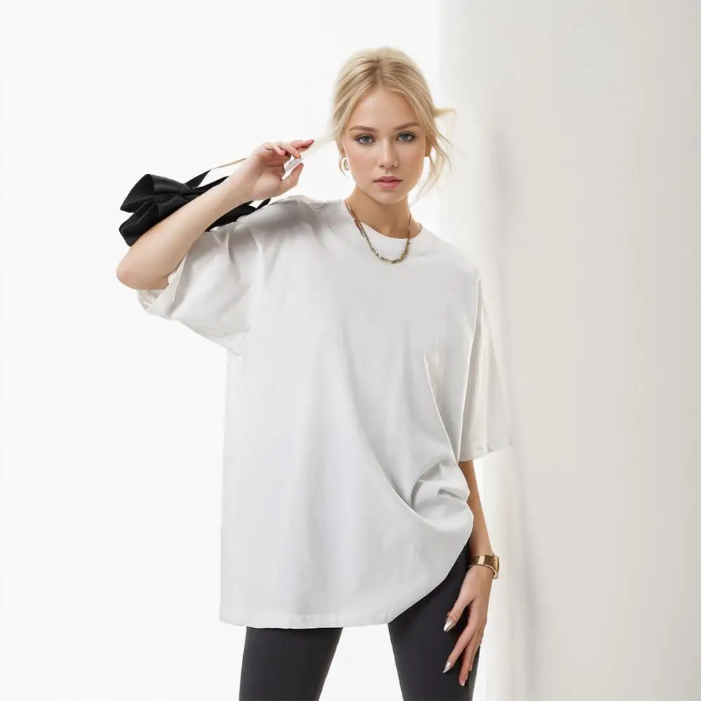 Dimanaf 2024 New Summer Women Cotton T-Shirt Basic Short Sleeve Loose Casual O-Neck Big Tops T-Shirt New