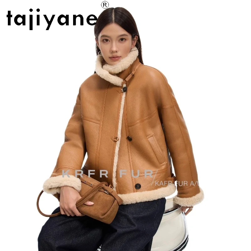 

TAJIYANE Natural Merino Sheepskin with Wool Attached Coat Short Real Fur Jacket with Hood 2025 Winter Woman Clothing Fourrure