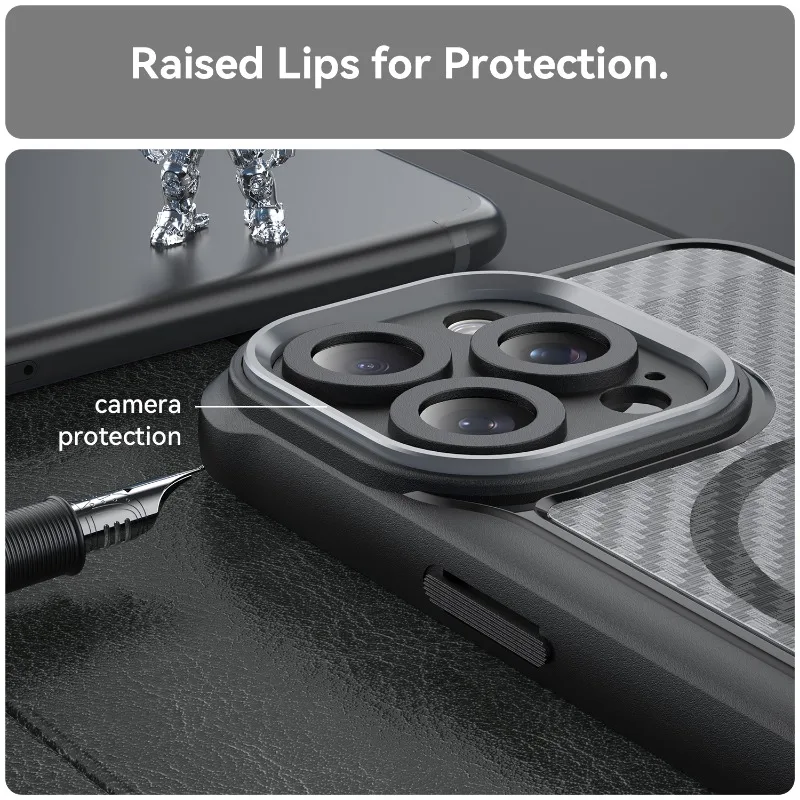 for iPhone 16 15 14 13 Pro Max Plus Case Magnetic for Magsafe Charge Carbon Fiber Texture Clear TPU Cover Protect Camera Shell