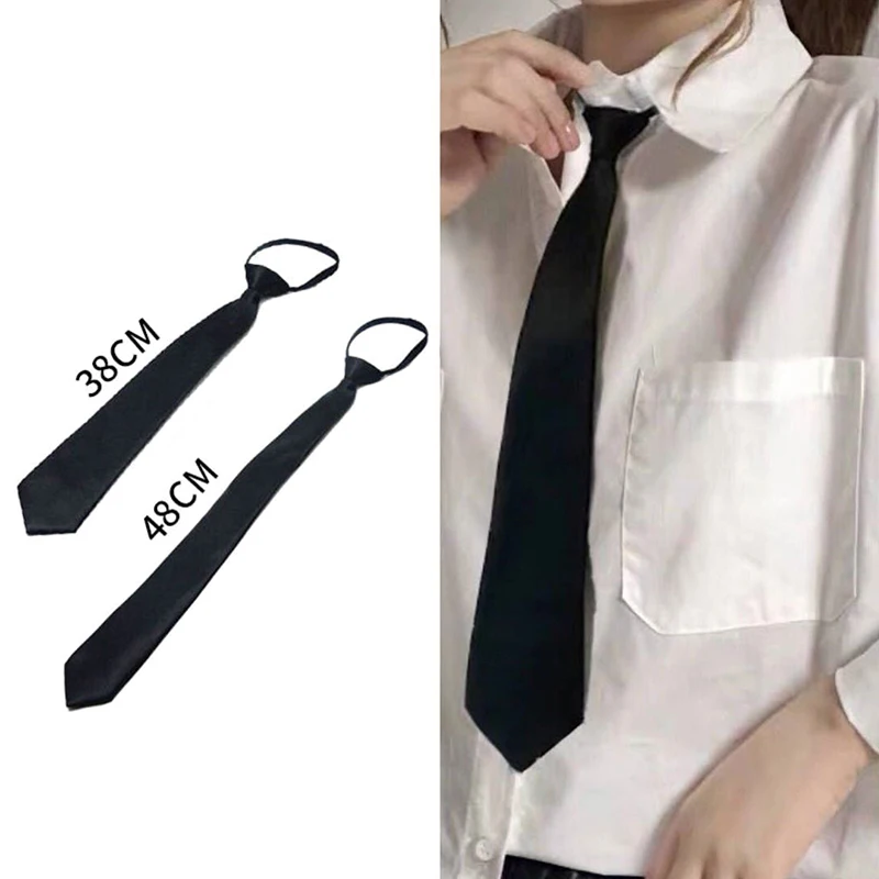 Unisex Black Simple Clip On Tie Security Tie Uniform Shirt Suit Neckties Steward Matte Funeral Lazy Neck Zipper Ties Students