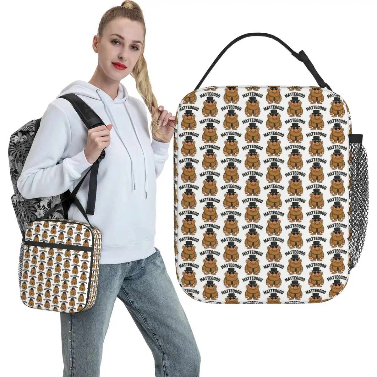 Mateo Matteo Italian Brainrot Meme Lunch Bag For Women Graphic Lunch Box Casual Travel Cooler Bag Portable Thermal Tote Handbags