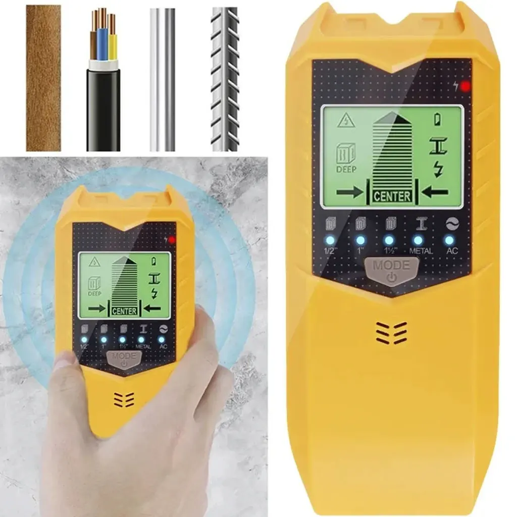 

5 in 1 Stud Finder Wall Scanner Electronic Metal Detector Professional Handheld Wood Center Sensor Live AC Wire Audio Warning Detection Scanner Tool with HD LCD Display for Home Garage Drywall Drilling