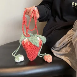 Korean Women's Designer Bag Crochet Cross Shoulder Bag Soft Cotton Fabric Woven Aesthetic Fashion Casual Small Handbags