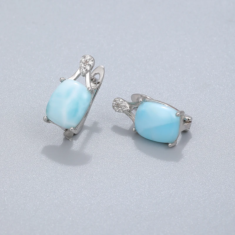 XYOP Trendsetter Big Stone Natural Larimar Earring 925 Sterling Silver Pretious Larimar Earring for Women Party Gift