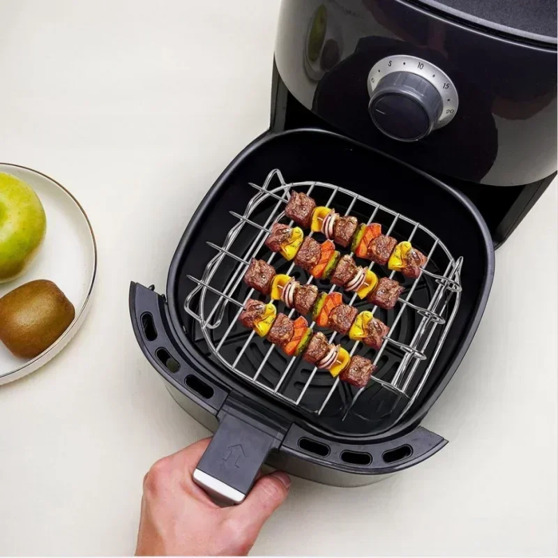 1set 430 Stainless Steel Air Fryer Rack With 4 Roast Meat Picks Grill Air Fryer Accessories Cooking Rack Kitchen Accessories