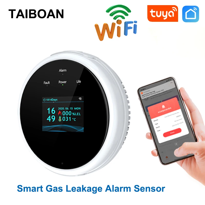 Imagem -02 - Taiboan-wi-fi Gás Gpl Leak Sensor Alarme Detector de Incêndio de Segurança Smart Home Detector de Gás Natural Controle Tuya App Detectores de Vazamento de Segurança