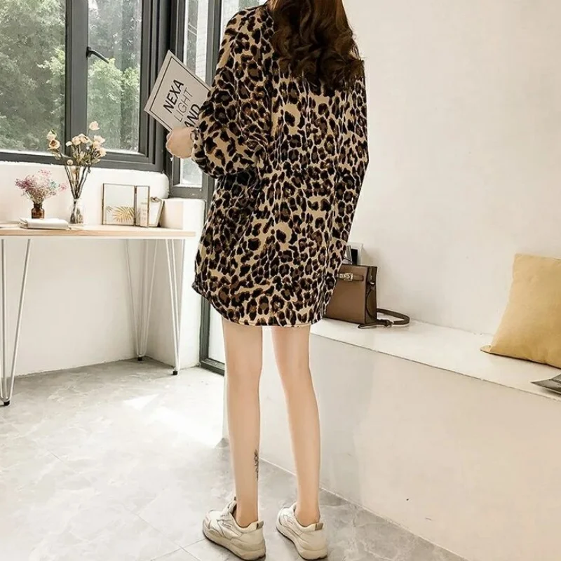 

Women Leopard Print Chiffon Blouse Turn Down Collar Long Sleeve Oversized Loose Casual Office Lady Elegant Streetwear Shirt Tops