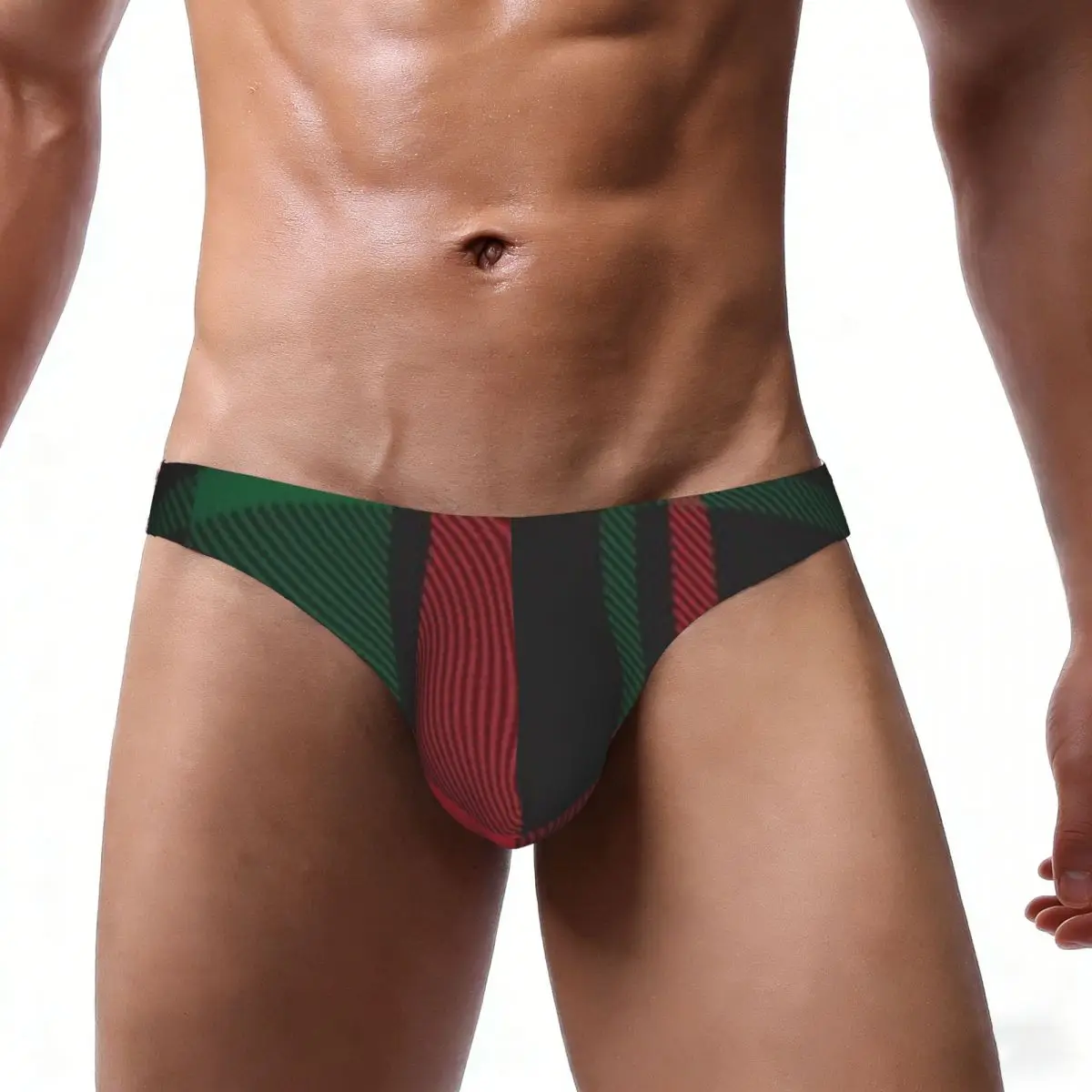 Men's Sexy Briefs Breathable Bikini Plaid Checkered Christmas Tartan Men Underpants Low Cut Man Underwear Panties