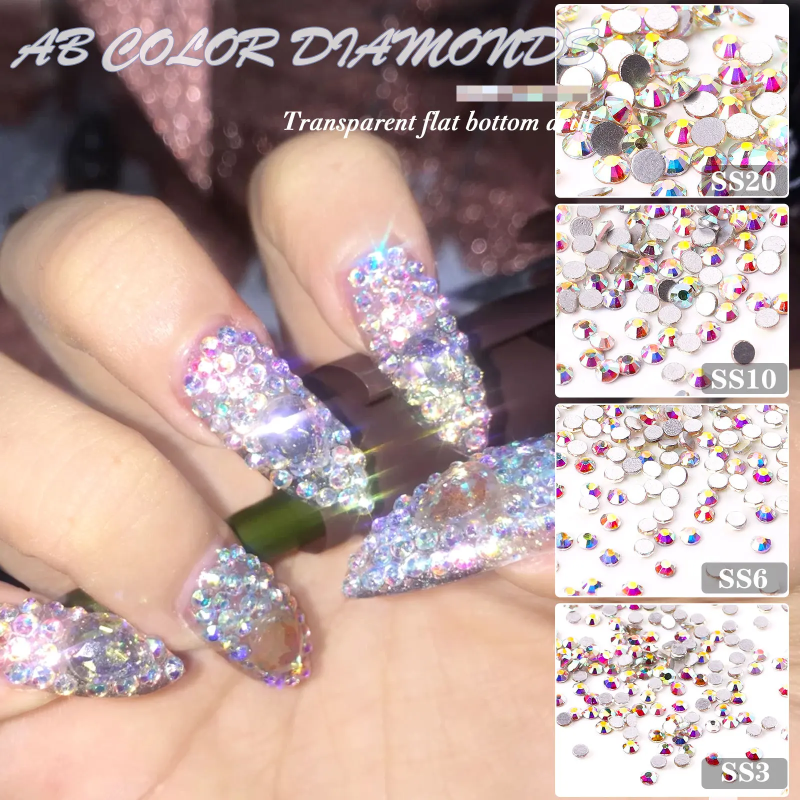 Nail Art Flat Bottom Drill Transparent AB diamond DIY Nail Ornament Nail Art Jewelry Rhinestone