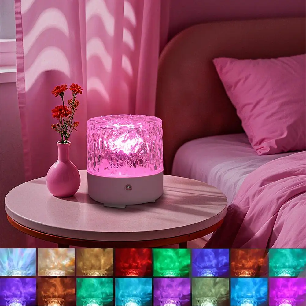 16 Colors Water Ripple Light Remote Control Ocean Wave Projector Lamp Rotating Flame Nightlight For Bedroom Decor
