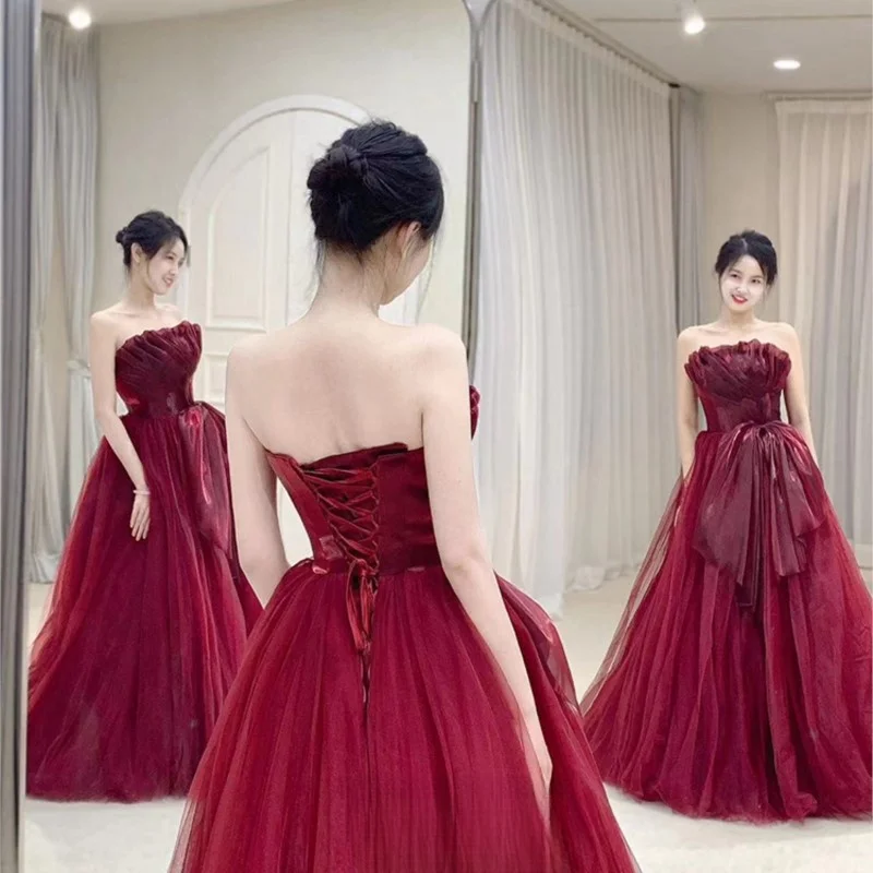 Red Evening Gown Tube Top New Toast Dress Special Interest Light Luxury Wedding