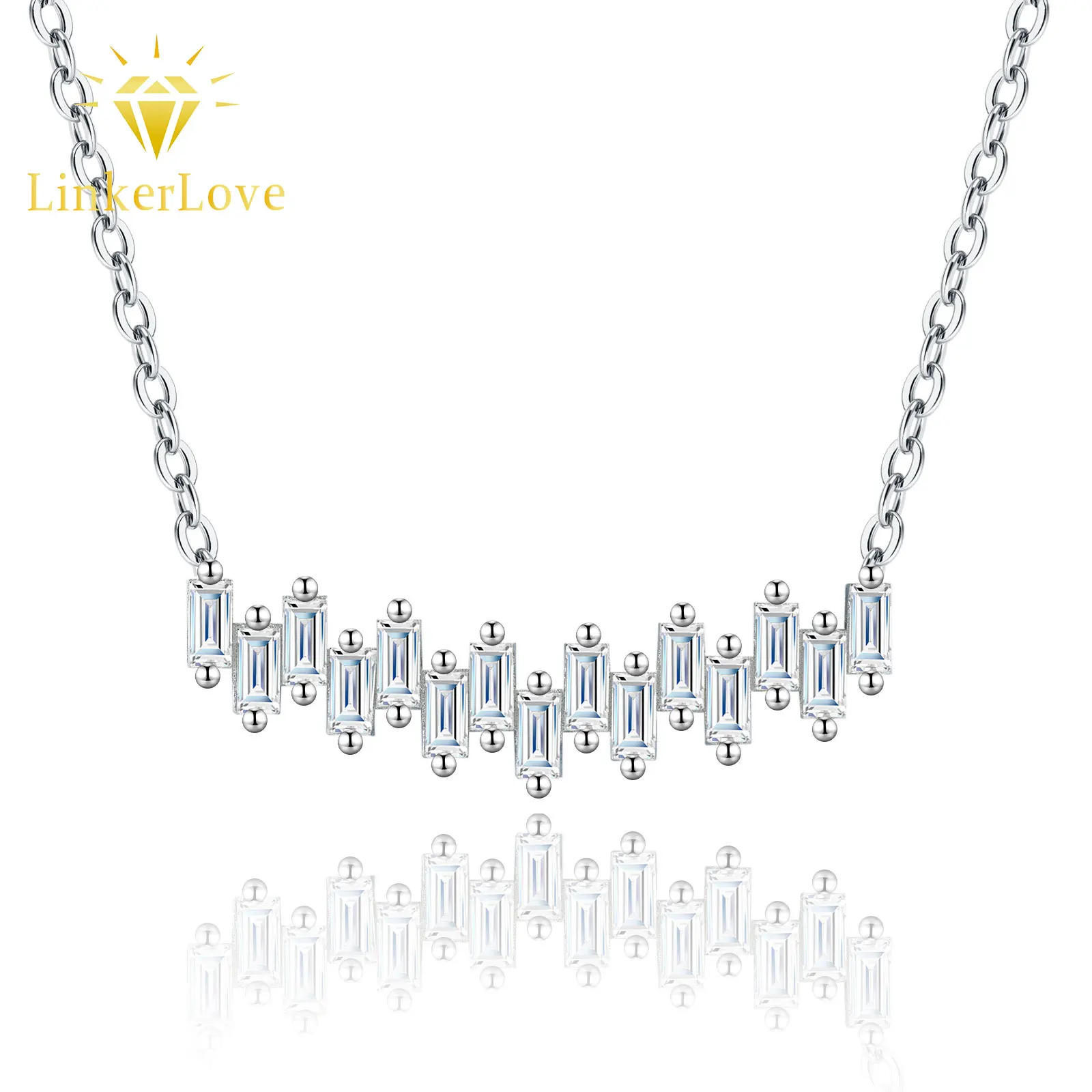 

LinkerLove 925 Sterling Silver Moissanite Curved Bar Pendant Necklace for Women Waterfall Cluster Bar Necklace Fine Jewelry Gift