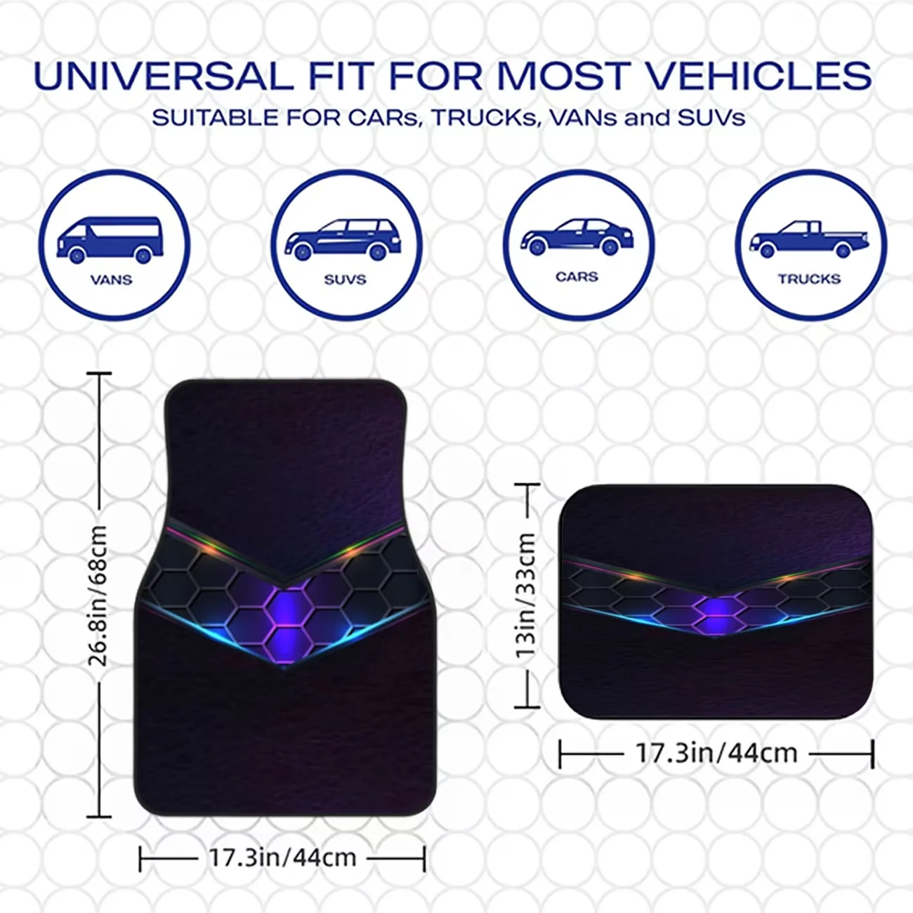 4-Piece Set, Hexagonal Pattern with Neon Blue and Purple Fluorescent Design, Suitable for Stylish Car Floor Mats for Various Car Models, a Trendy Interior Decoration for Any Vehicle