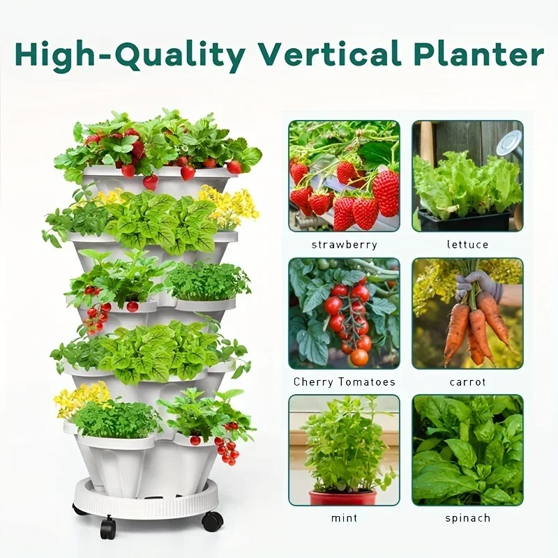 

5-Layer Stackable Vertical Plant Flower Pots With Mobile Tray Growing Plant Container Gardening Planting Supplies Garden Tools