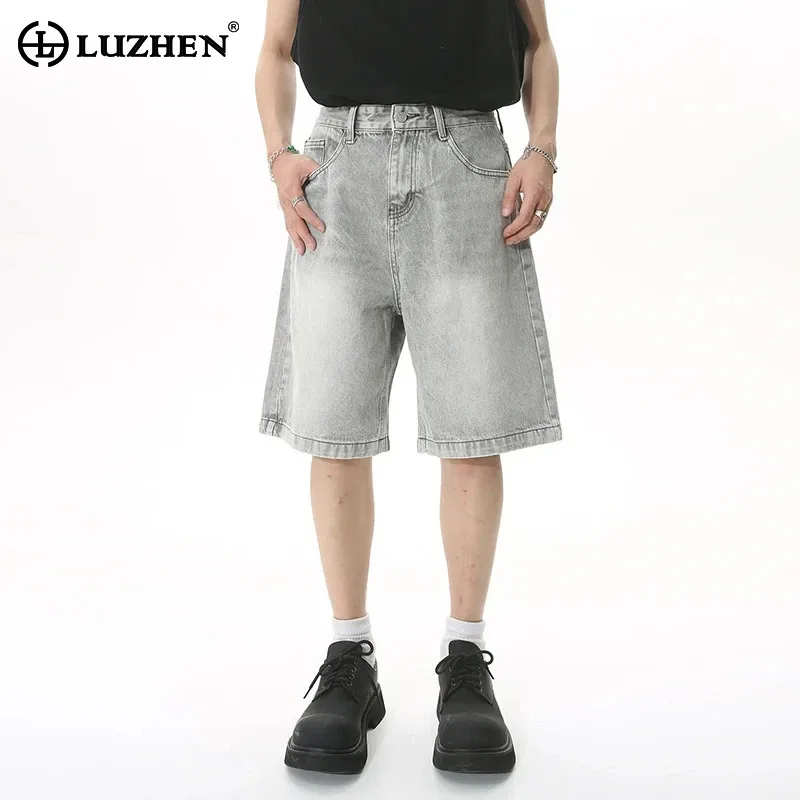 

LUZHEN Casual Jeans Mid Summer Shorts Loose Men High Waist Fashion Knee Lenght Denim Short Pants Vintage Washed Male New LZ4836