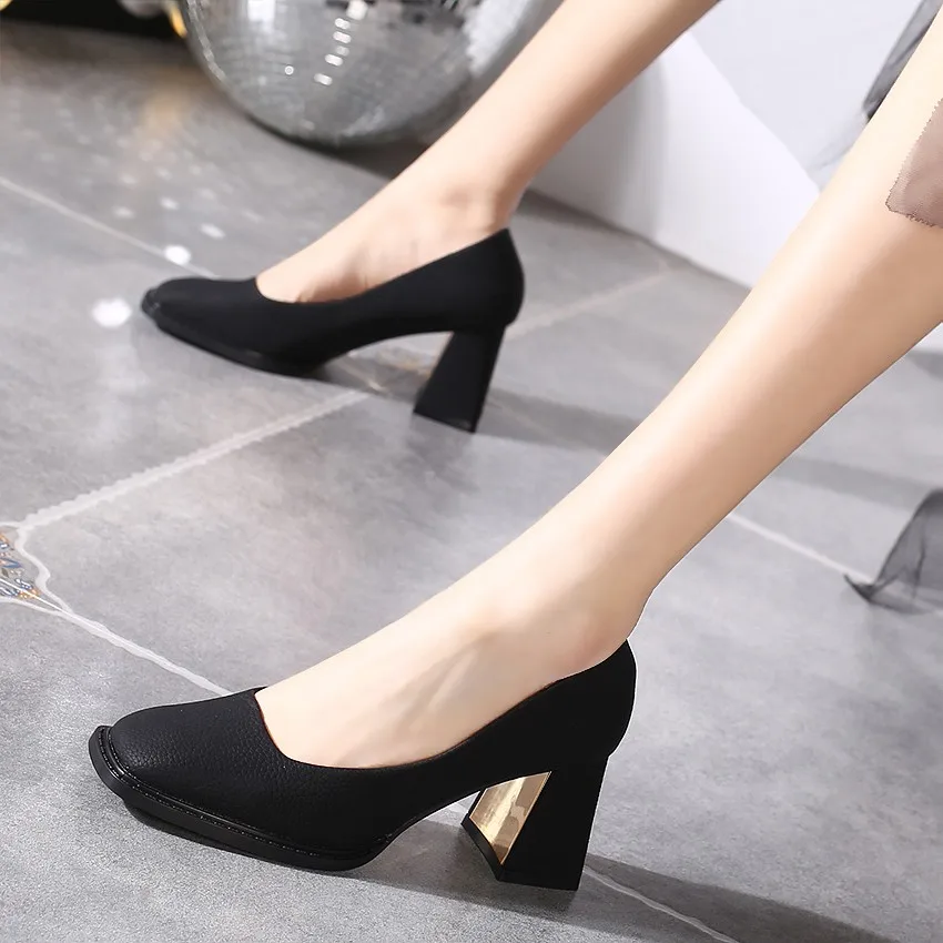 Sexy Retro Pumps for Women Shoes Temperament Square Toe Thick Heel Ladies Dress  High-heeled  Fashion High Heels 2024 New