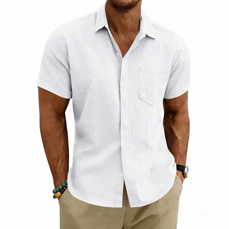 

Source factory, men's linen short-sleeved shirt, loose lapel shirt, cross-border wholesale customization
