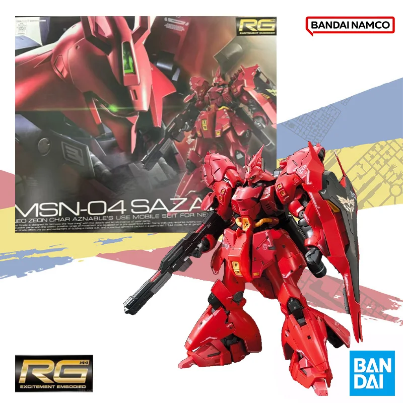 Bandai Original RG 1/144 Mobile Suit MSN-04 SAZABI GUNDAM SET Anime Action Figure Assembly Model Kit Toy Gift for Childern Kids