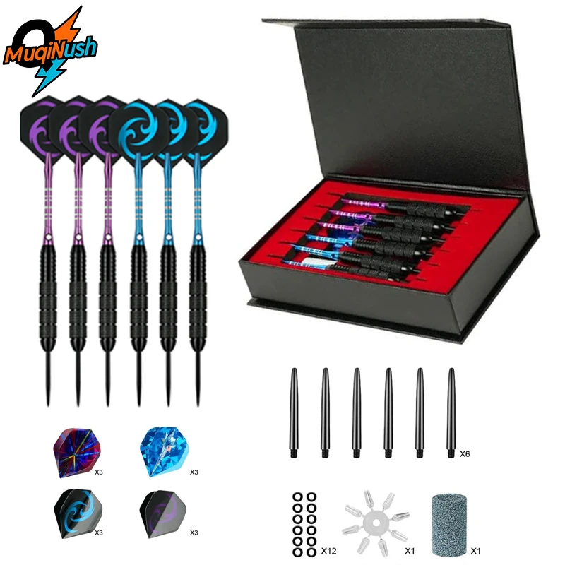 

MuqiNush 6pcs/set Professional Metal Darts, Steel Tip Darts with Non-slip Dart Rod, Steel Tip Darts Set Practice Entertainment