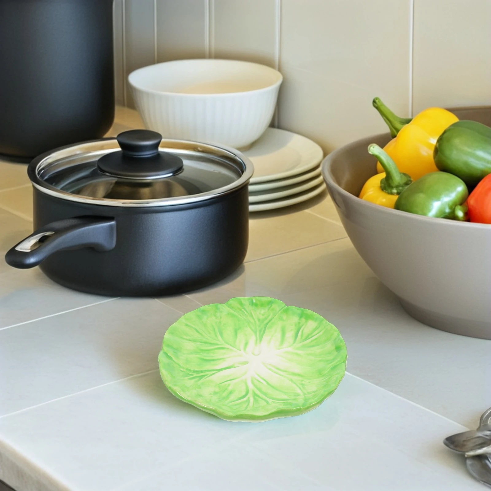 Plato de repollo creativo, plato de cerámica con forma de repollo de dibujos animados, cena familiar, ensalada, frutero, aperitivo, plato de postre, herramienta de cocina para el hogar