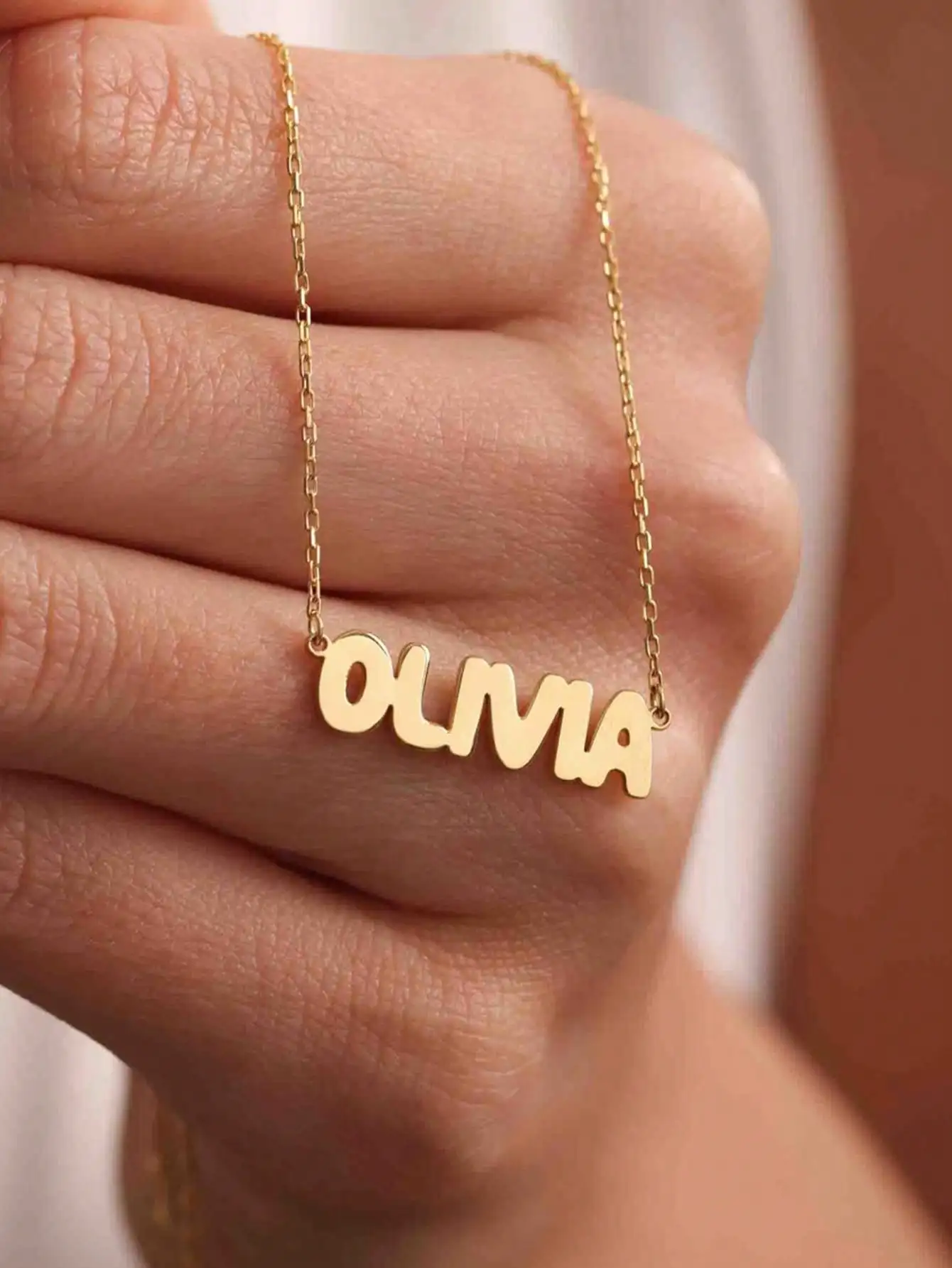 

Personalized Cute Letter Name Necklace For Women Men Gold Color Stainless Steel Chain Customized Birthday Jewelry Gift