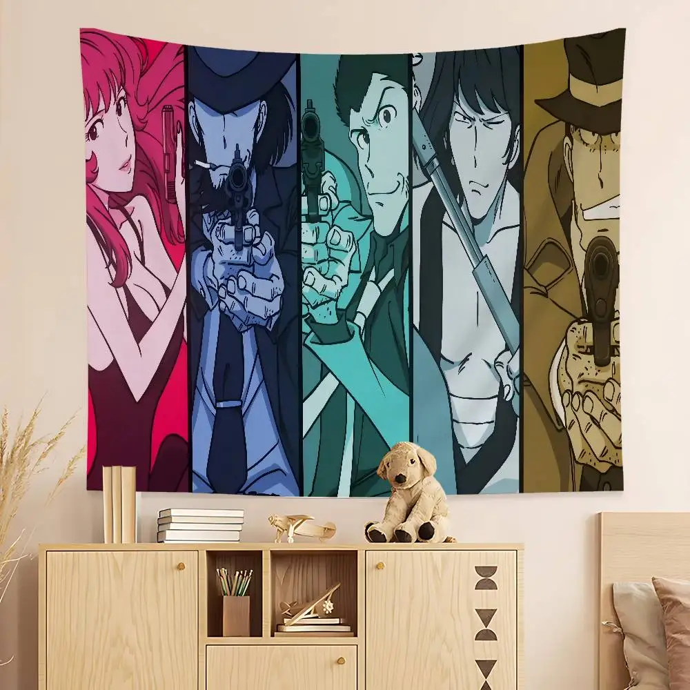 Japanese Anime Lupin The Third Printed Large Wall Tapestry Hanging Tarot Hippie Wall Rugs Dorm Cheap Hippie Wall Hanging