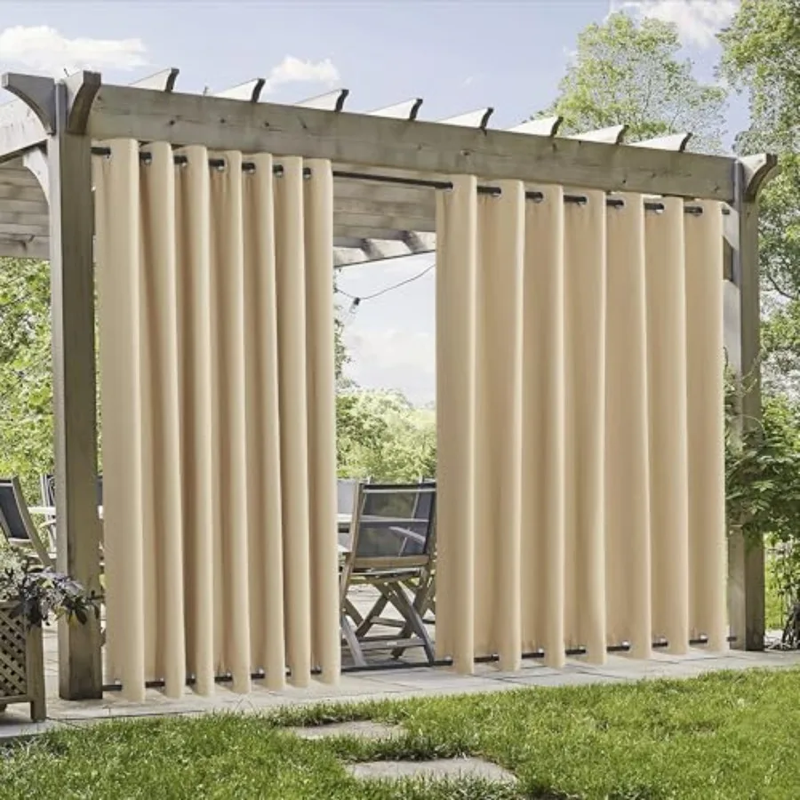 

2 Panels Windproof Curtains Outdoors - Extra Wide Waterproof Blackout Thermal Insulated Curtains for Porch Gazebo Pergola Garag