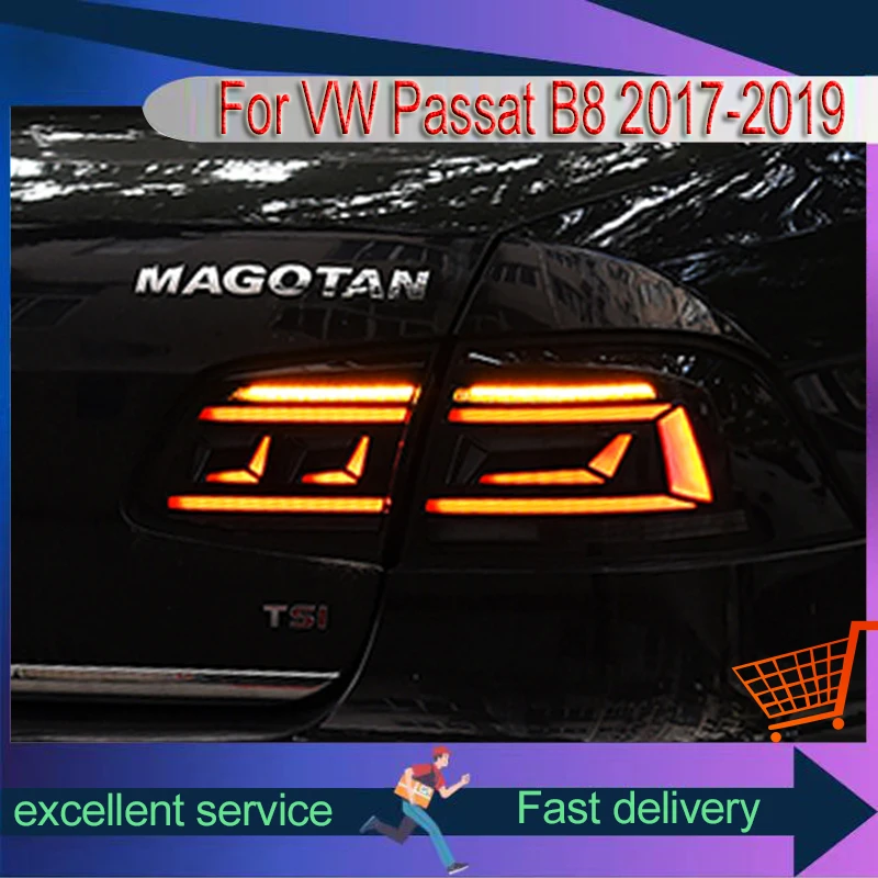 زوج من المصابيح الخلفية لفولكس فاجن باسات B8-، مصباح ليد DRL الخلفي أدوات تسليط الضوء على السيارات ، ملحقات الذيل ، عكس ، الذيل
