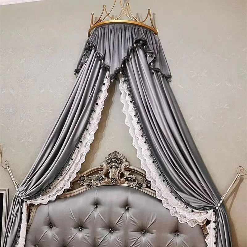 Dark Windbed Mantle Black Velvet Bedside Curtains for Living Room Medieval Lace Medieval Gothic European Charm Frame Luxury