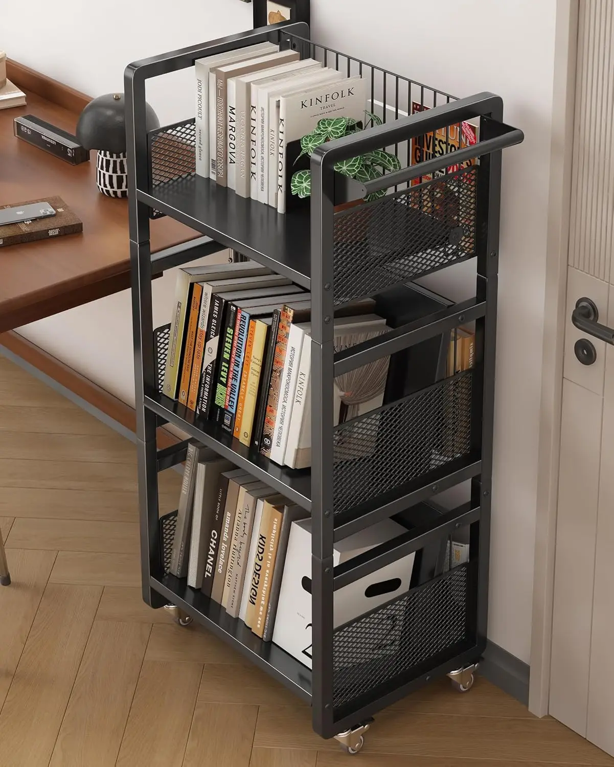 

Прочная двухсторонняя передвижная книжная полка с бесшумными колесами и магнитными креплениями для дома, офиса, школы