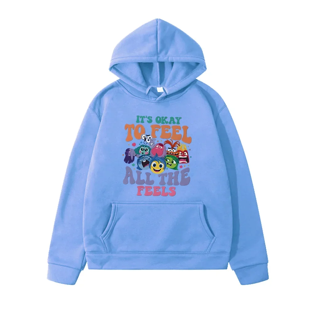 Inside Out It's Okay To Feel All The Feels Sweatshirts Kids Funny Preschool Age Clothes Cartoon Print with Hooded Pocket Hoodies