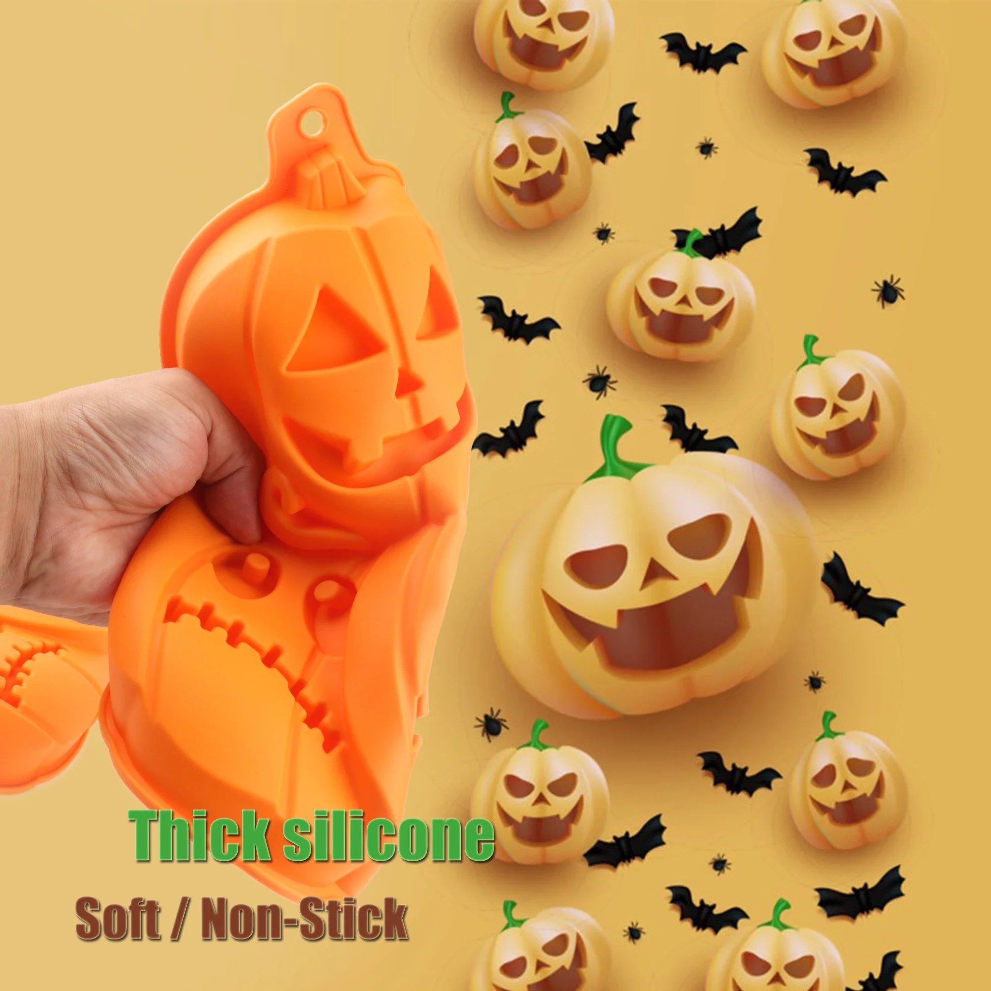 1pc Silicone Halloween Cake Mold Non-Stick Thick Candy Mold Pumpkin Monster Shape for Making Chocolate Jelly Pudding Desserts