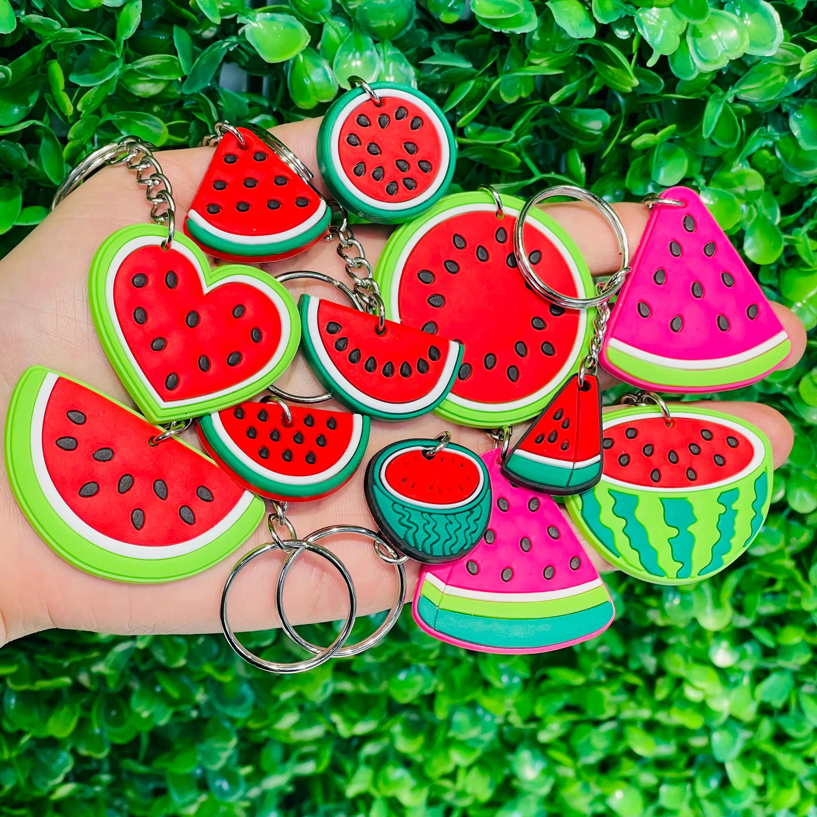 1-12Pcs Watermelon Fruit Adult Car Keychain Accessories Silicone Keyring Children Backpack Pendant Fit Birthday Gift