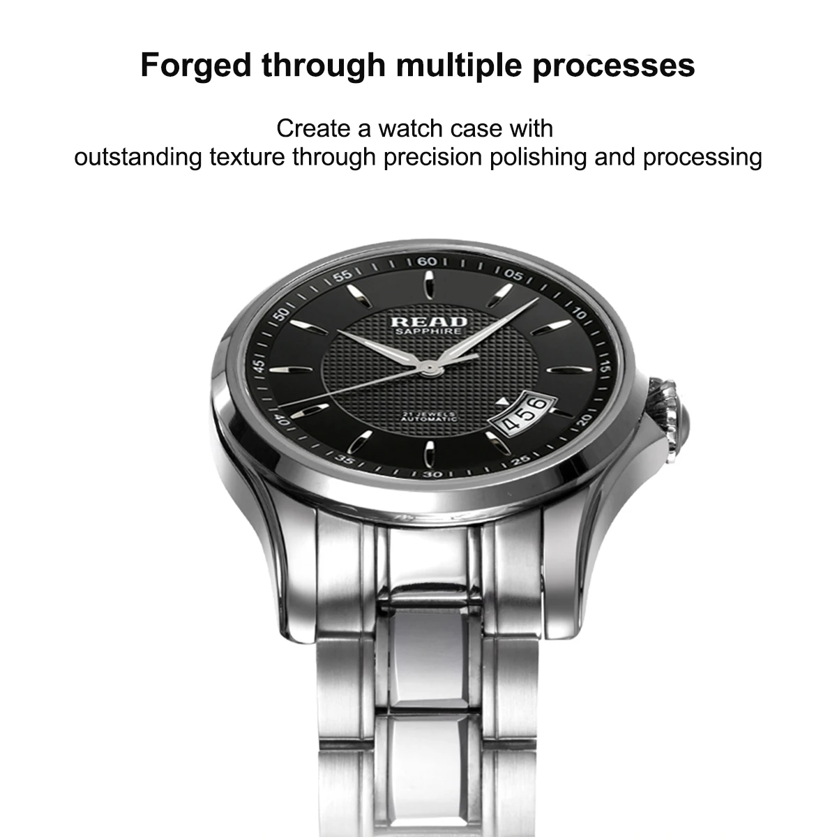 READ Men Automatic Watch | Solid Steel Band | Black Textured Dial | Sapphire Glass | 50M Water Resistant