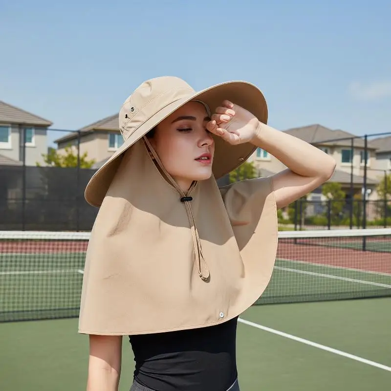 Sonnenhut mit Vollgesichts-UV-Schutz, großer Krempe und Schal, Sommerhut für Damen, für Outdoor, Strand und Reisen – Detail 18