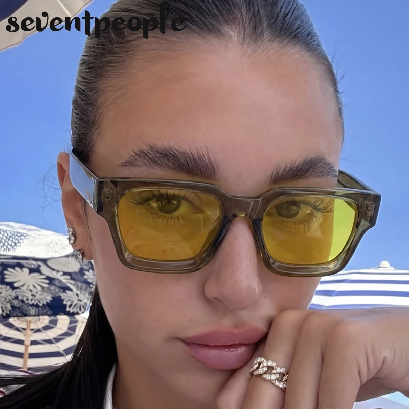 

Polarized Square Punk Sunglasses Women Vintage Thick Frame Yellow Lens Sun Glasses for Ladies 2026 Luxury Brand Driving Shades