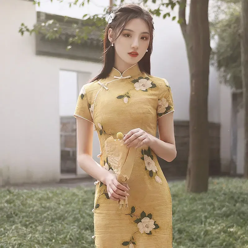 2024 New Female Elegant Cheongsam Retro Temperament Young Girls Dress Improved Qipao Modern Women Sexy Chinese Traditional Dress