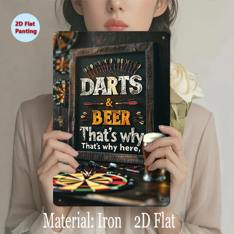 Vintage Darts,Beer Metal Wall Sign -  Rustic Iron Art Decor for Man Cave, Game Room, Bar - No Batteries Needed, Easy Wall-Moun