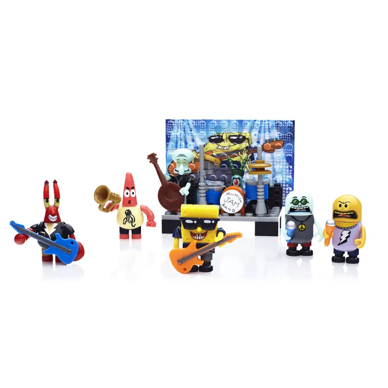 Mega Bloks Bob Esponja Squarepants paquete de figuras post-apocalypse lindo dibujos animados Anime ensamblado juguete de bloques de construcción regalo de Navidad