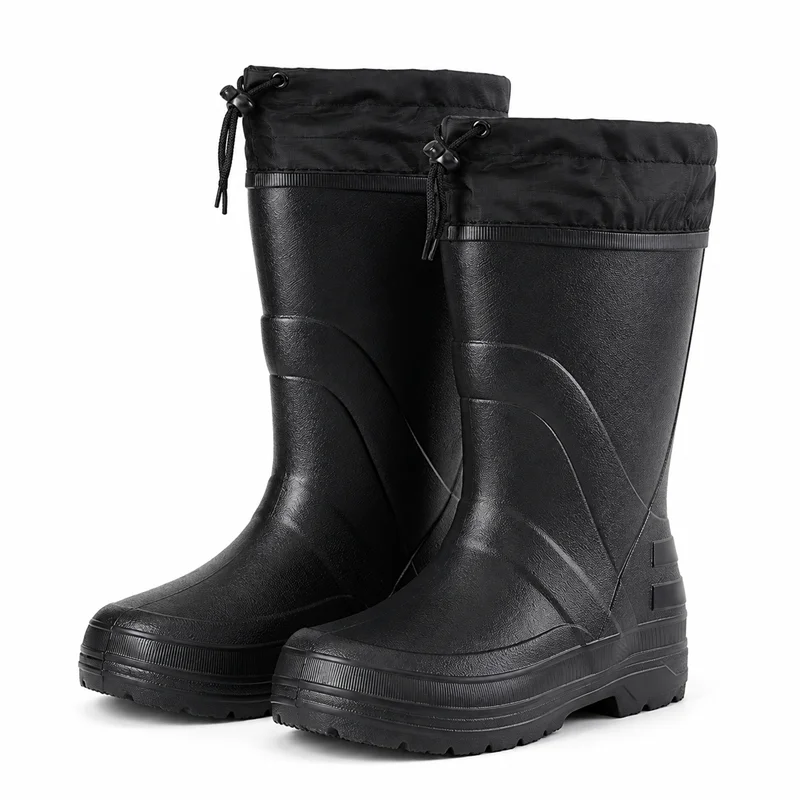 Men's EVA Rain Boots Waterproof Winter Warm Plush Lined Non-Slip Mid-Calf Snow Boots Platform Outdoor Fishing Shoes Men Women
