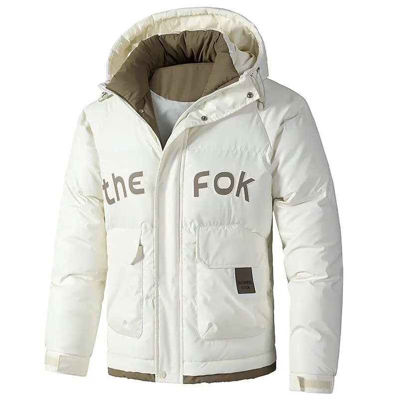 

Autumn and Winter New Trend Printed Thickened Warm Hooded Cotton-Padded Jacket Men's Loose Sports Large Size High Quality Coat