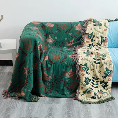 100% Cotton Gauze Anti-Slip Sofa Cover | Reversible Throw Blanket & Bedspread | All Season Breathable Home Decor Quilt